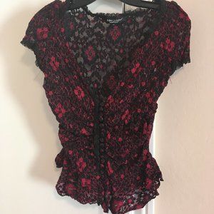 Betsey Johnson red black lace top